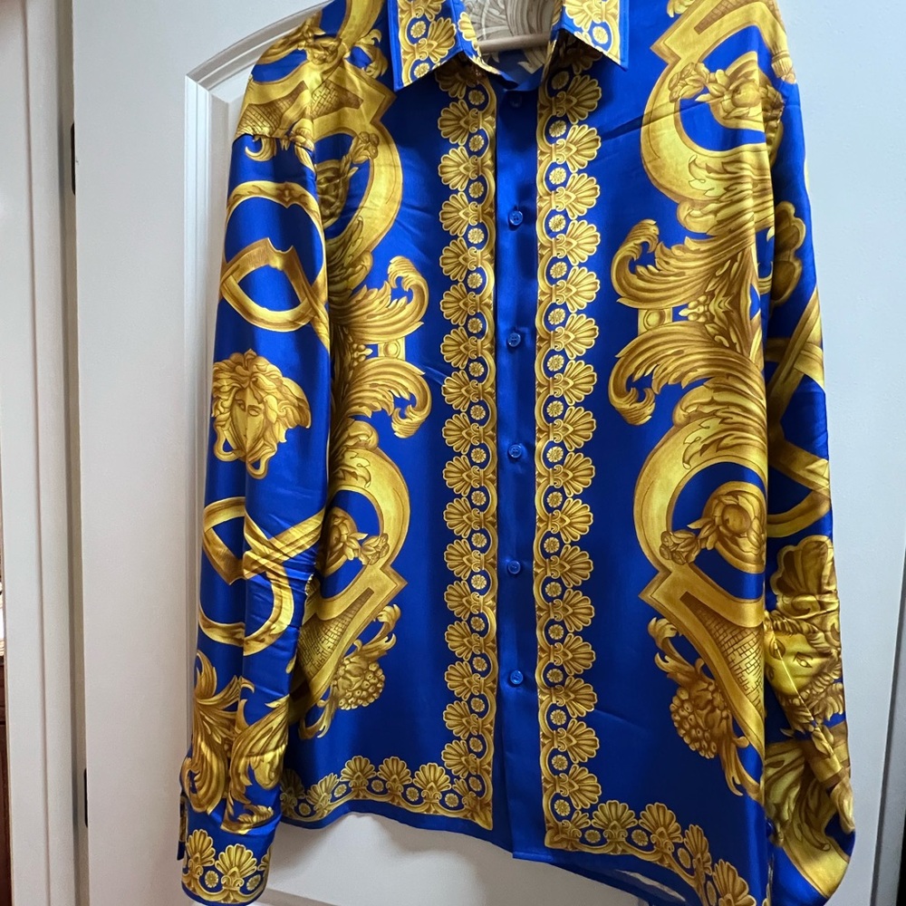 Men's Blue and Gold Designer Shirt